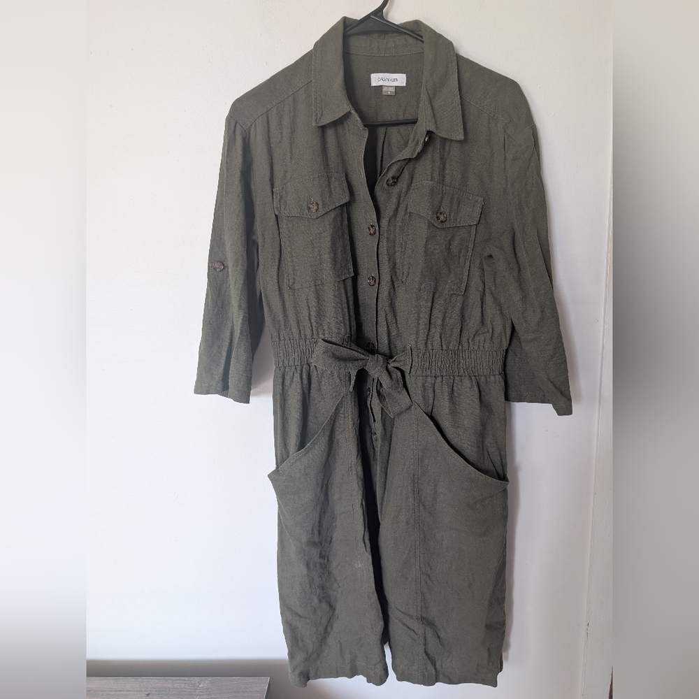 Calvin Klein Women's Dark‎ Green Button Up Linen Dress